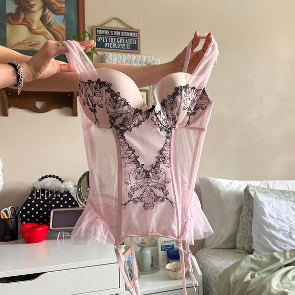 Pink and Black Lace Lingerie Corset Top size 36B - Picture 5 of 5